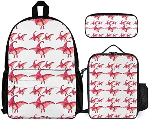 Desenho animado de ladrilhos com dinossauros 3 PCs Backpack Set Box Box Bag portátil Ice Cooler Tote com alça