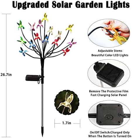 Luzes de jardim solares NBQQ, 2 pacote 30 luzes solares de beija -flor, luzes solares decorativas ao ar livre, decorações