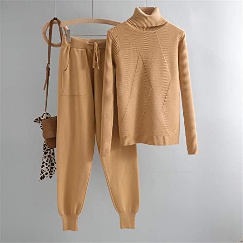 Camisinho de gola alta feminino Conjunto de 2 peças, top de malha chique e calças de calça de suéter