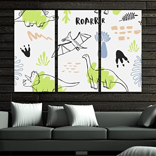 Arte de parede para sala de estar, pintura a óleo na tela grande dinossauros fofos de dinossauros