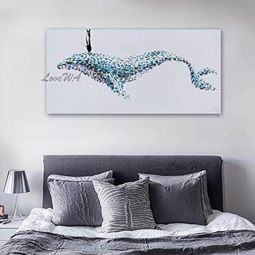 Pintura a óleo feita à mão em tela abstrata azul pop azul marinho marinho marinho de animais na arte da
