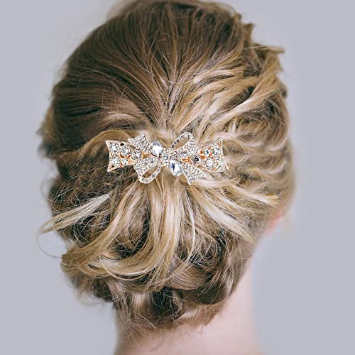 Qisogy strassmões clipe de cabelo de casamento barrette arco cristal barrette brilho bridal strides