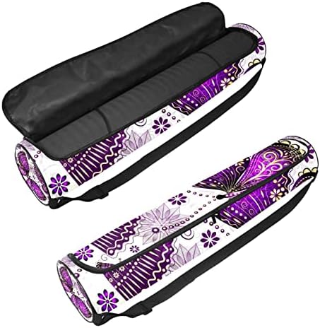 Bolsa de tapete de ioga, roxo Violet Butterfly Exercício transportador de tapete de tape