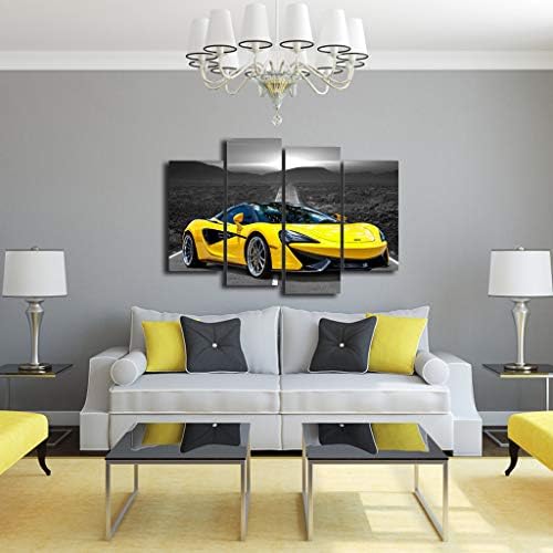 Poster de carro de arte de parede em preto e branco Poster 4 peças carros esportivos amarelos imagens