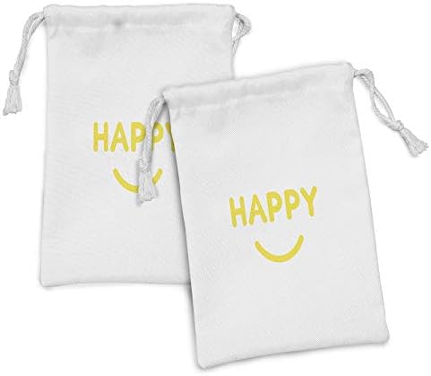 Conjunto de bolsas de tecido amarelo e branco de Ambesonne, de 2, feliz palavra com uma boca sorridente ilustração