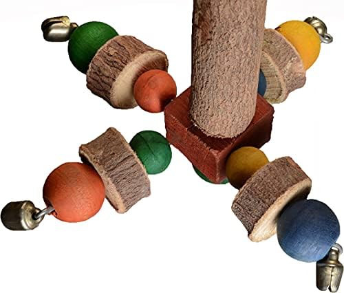 Brinquedo de papagaio de pássaro HS duplo, brinquedo de poleiro de madeira de giro, brinquedo giratório com contas