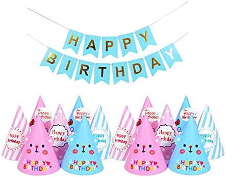 Chapéus de festa de aniversário de 15 PCs Chapéus de cone de festa com banner colorida de feliz aniversário