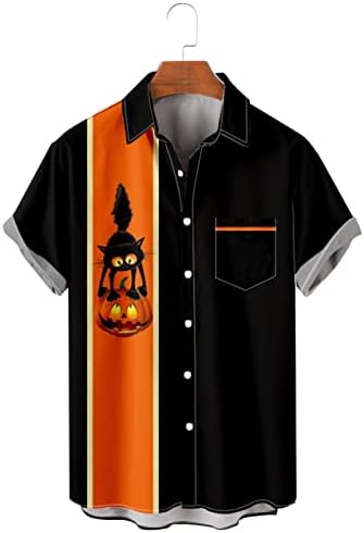 Men Graphic Tee Shirt tops Pumpkin Short Sheeve Pumpkin Skull Graphic Manga Short Button Down