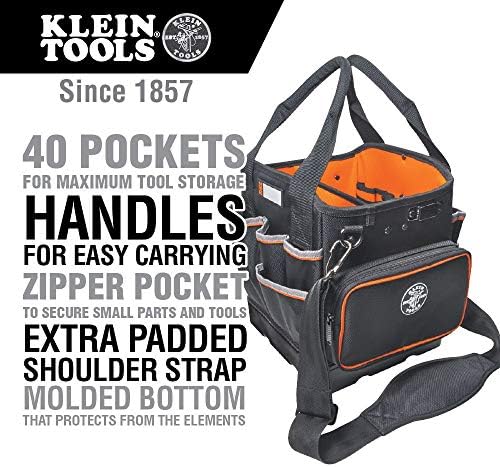 Klein Tools 5541610-14 Saco de ferramentas com alça de ombro tem 40 bolsos para armazenamento de ferramentas
