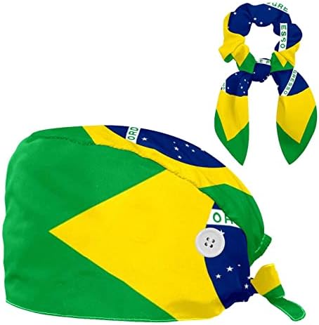 Enfermeiro limpar as mulheres cabelos longos, bandeira de boné de trabalho ajustável do Brasil com botões e scrunchie de cabelo arco