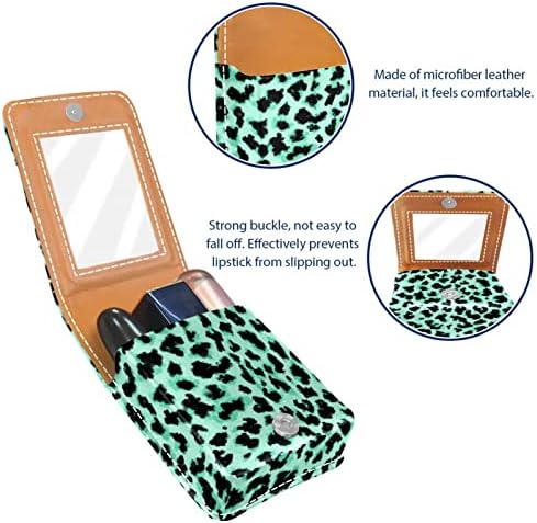 Mini maquiagem de Oryuekan com espelho, bolsa de embreagem Leatherette Lipstick Case, leopard impressão