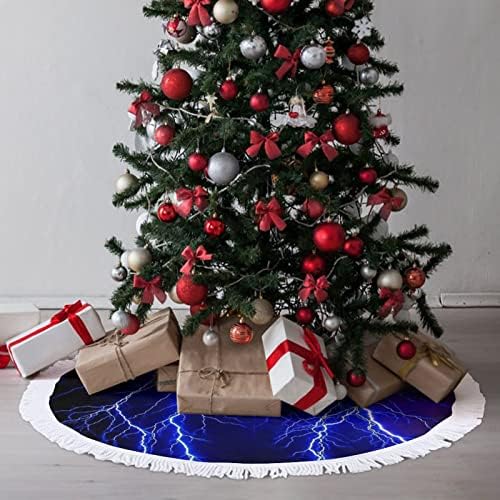 Blue Lightning Dragon Christmas Tree Mat Skirt Tree Base Tampa com borlas para festa de férias Decoração