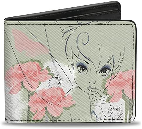Buckle-Down Mens Tinker Bell Sketch/Carnations/Dandelions Bi Fold Wallet, Multicolor, Tamanho Padrão Us