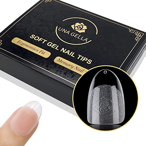 Una Gella Soft Gel Nails Dicas de pré-arquivo curto completo | 600 dicas de gel de amêndoa oval curta