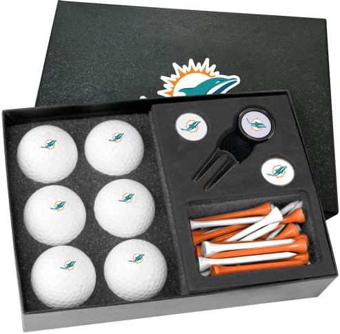 Golfballs.com Miami Dolphins Meia dúzia de presentes com ferramenta DIVOT - Bolas em branco