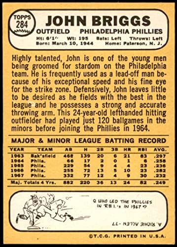 1968 Topps 284 Johnny Briggs Philadelphia Phillies NM+ Phillies