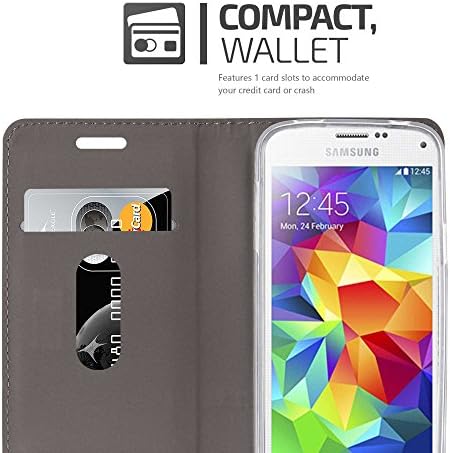 Caso Cadorabo Livro compatível com Samsung Galaxy S5 Mini / S5 Mini Duos em marrom cinza claro -