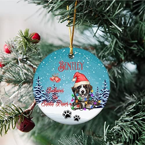 Ornamento de cachorro personalizado, ornamento de Natal para cachorros, acredita em patas de santa, ornamento