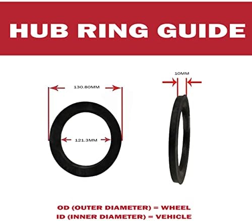 Acessórios para rodas Conjunto de peças de 4 anel centrado no cubo 130,80 mm od a 121,30 mm ID