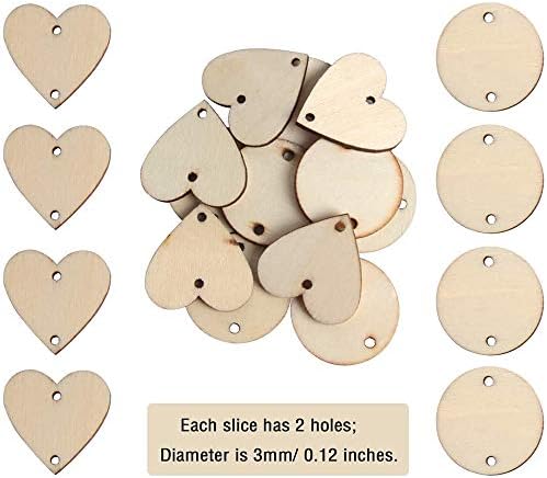 100pcs presentes tags de madeira feitos à mão, discos redondos de madeira do coração e anel de aço, ornamento