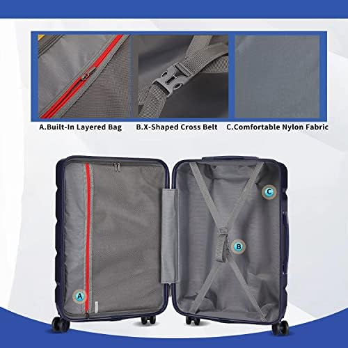 Conjuntos de bagagem de imiomo, mala com rodas giratórias, lenço de bagagem de 3 peças de casca dura e dura,