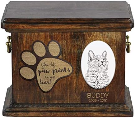 Nebelung Cat, urna para as cinzas de gato memorial com placa de cerâmica e sentença - Artdog personalizado