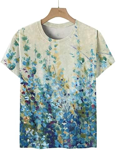 Top de spandex de pescoço de barco para mulheres de manga curta Butterfly Floral Fit Fit Casual Bloups Tshirts