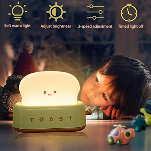 Tunjinshou Decoração de casa Night Light, USB Recarregável Toaster Shape Forma Luz de Luz Luz com Smiley