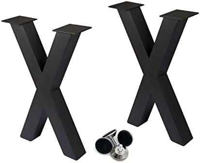 Taelakeni 16 polegadas de banco, pernas de mesa de café de metal em forma de x, conjunto de 2, preto