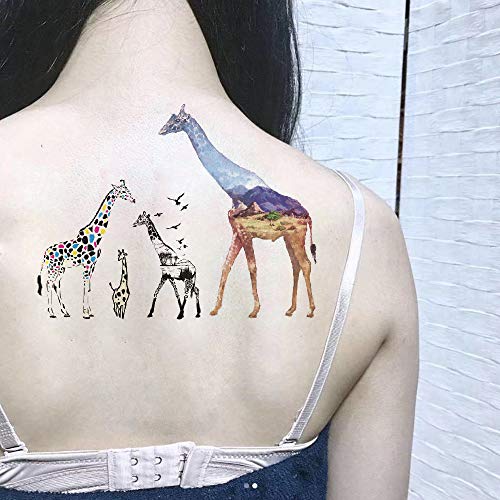 Oottatati 2 folhas variadas adesivas de tatuagem temporária girafa de cor selvagem preta perfeita