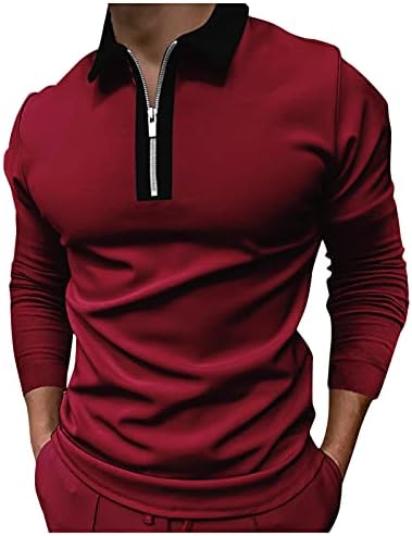 Camisas pólo zíper zdfer para homens, retalhos de retalhos de colarinho de manga longa camiseta