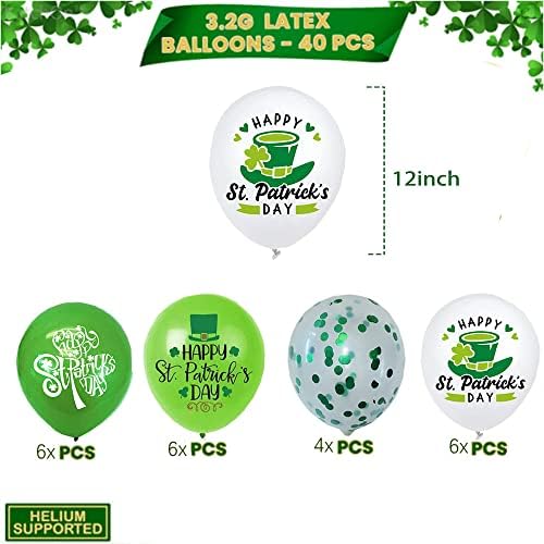 22PCS Decorações de balões do dia de St. Patrick, balões de confetes verdes para decorações do dia de São Patrício,