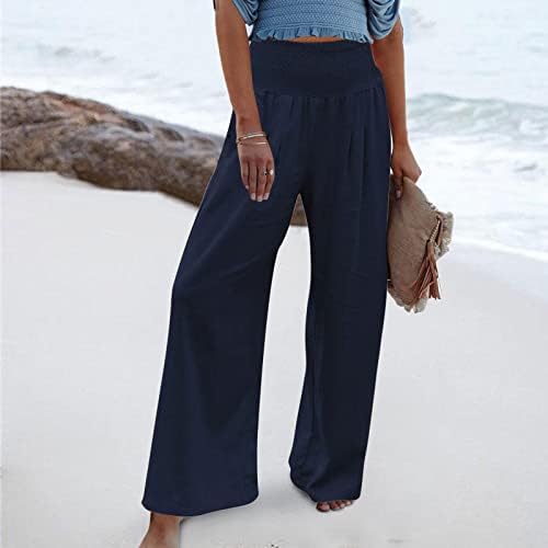 Calça Capri de verão para mulheres calças de palazzo de perna larga de cintura alta para mulheres