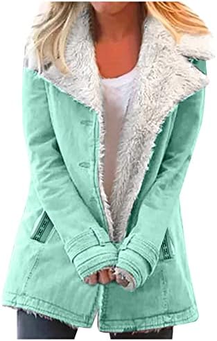 Casacos quentes de inverno para mulheres espetam a jaqueta de lã Fuzzy Button Down Outerwear com bolsos
