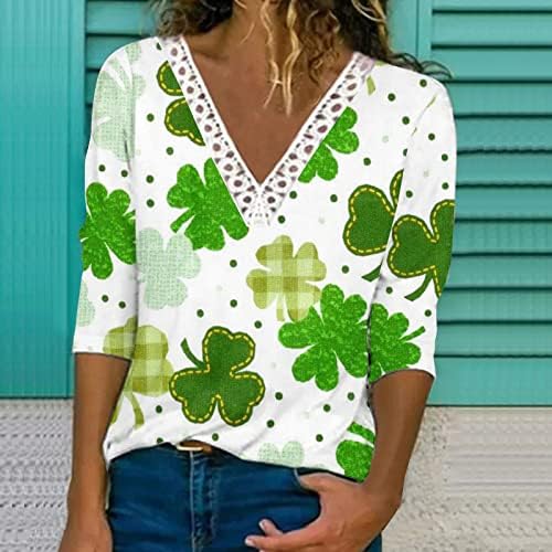 Camisas de outono de verão feminino 2023 Dia de St. Patrick Impresso 3/4 Mangas Tops Casual Casual Casual