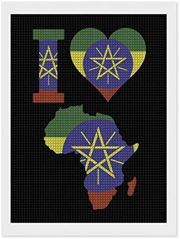 Eu amo a Etiópia Flag Africa decorativa Kits de pintura de diamante engraçado 5D DIY DILO Full Diamond Pointões