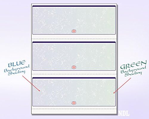 3 cheques em branco por página, laser 8-1/2 x 11 Prismatic Green & Blue Color, 100 folhas