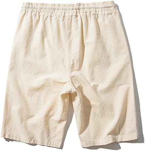 Men's Linen Casual Classual Fit Fit 11 polegadas Useam elástico shorts com cordão