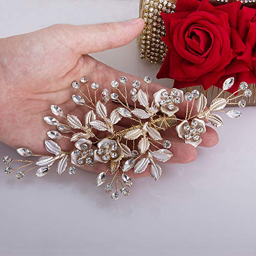 Coroa Guia Golada Gold Strassina Bridal Hair Compe Barrette Handmada Clipe de flor Pino de casamento