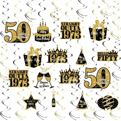 Nicowarm 32pcs 60º aniversário Decorações de festas de ouro preto Os redemoinhos pendurados para