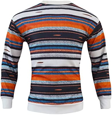 Sweater de malha de waffle, suéter masculino de suéter redondo solto de manga longa listra colorida blusas de