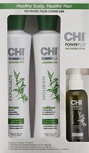 Kit inicial do Chi PowerPlus com shampoo, condicionador e tratamento com couro cabeludo