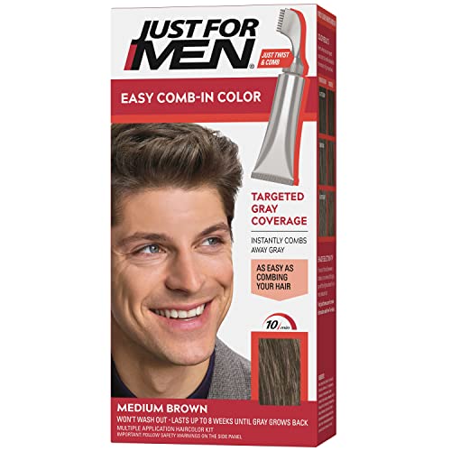 Apenas para homens, cor de pente fácil, coloração de cabelo para homens com aplicador de pente-marrom médio,