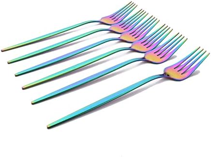 Forks de jantar de arco-íris de 6 peças uniturcky, garfos de aço inoxidável para cozinha e restaurante em casa,