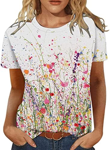 Summer Top Summer Top camiseta para meninas Manga curta Crew Crew pescoço Flor gráfico casual Camiseta