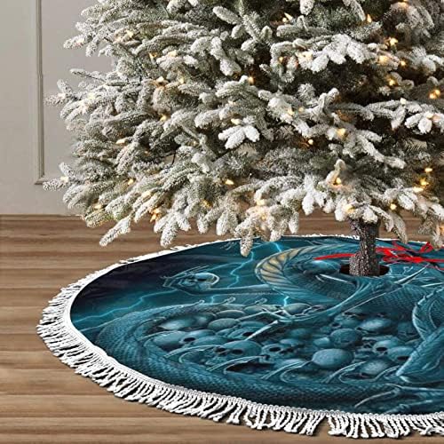 Dragon Christmas Tree Salia, tapete de saia de árvore de Natal com borla para decoração de festa de