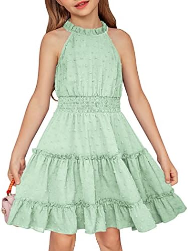 Arshiner Girls Halter Halter Neck Dress Sleess Dress Casual Flowy Swiss Dot Smocked Cute Summer Dress por