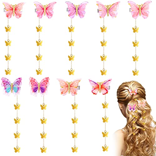 9 peças movimentando clipes de cabelo de borboleta com tecido de borda de borboleta de cabelo destacável mulheres