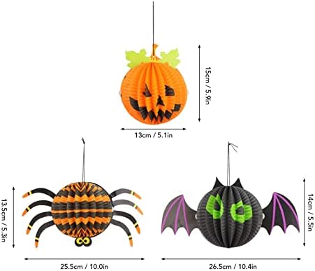 PLPLAAOO 3 PCS Halloween Paper Lanterns, Lanterna de Halloween Lanterna Tridimensional Bat Spider Vários padrões