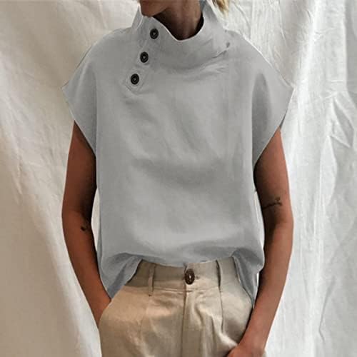 Camisa de linho de verão para mulheres elegantes botão retrô para baixo blusas tops mock rush